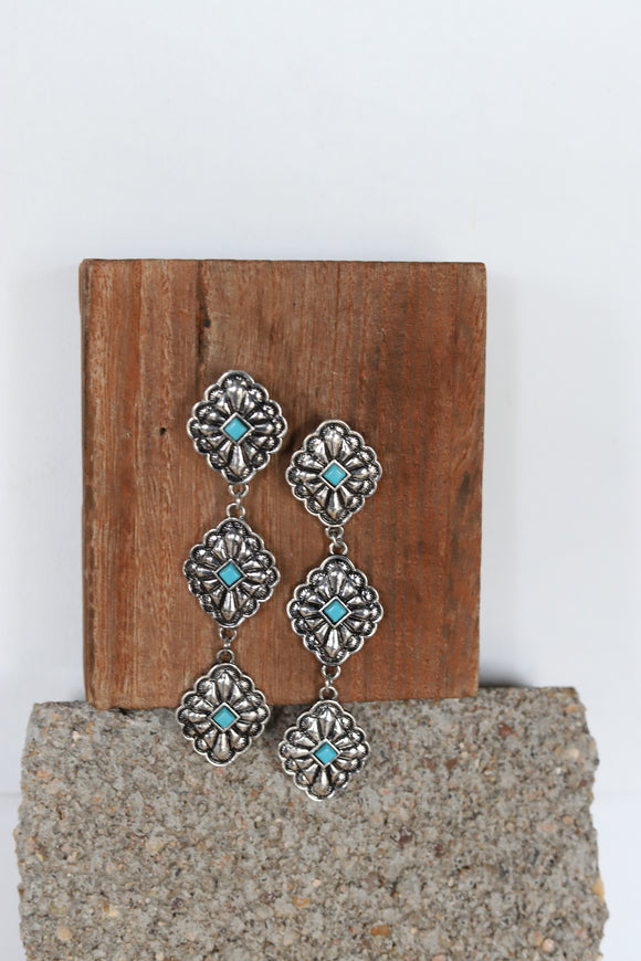 1419 H77 TURQUOISE WESTERN CONCHO DROP EARRING