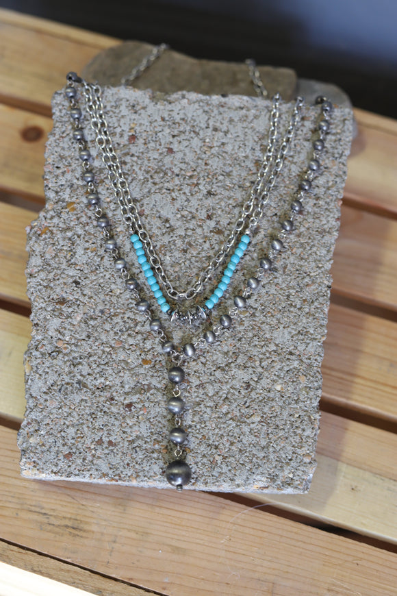 0966 H134 TURQ TRIPLE LAYER NECKLACE