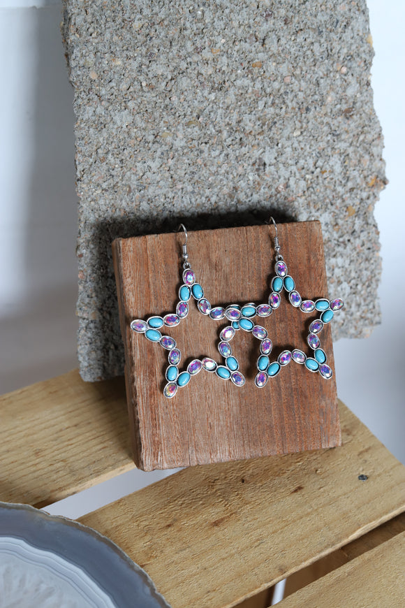1557 H182 TURQUOISE STAR SHAPE EARRING WITH RHINESTONE