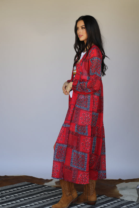 6180 Red Bandanna Long Sleeve 3 Tiered Kimono (6 PER PACK)