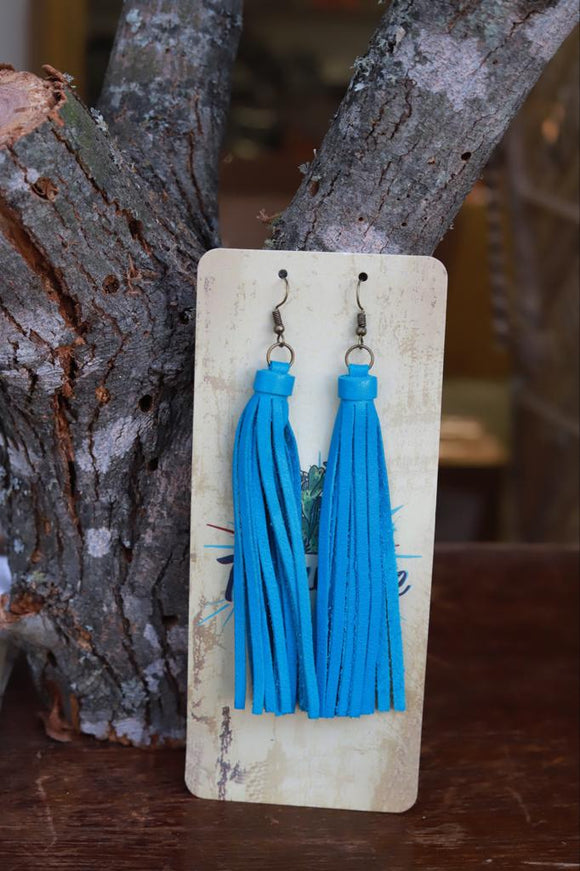 71839 E2-100 Blue Tassel Fringe Earrings